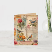 Junk Journal Seite mit Blumen + Vögeln -  Kaart (Voorkant)