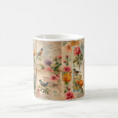 Junk Journal Seite mit Blumen + Vögeln -  Koffiemok (Center)