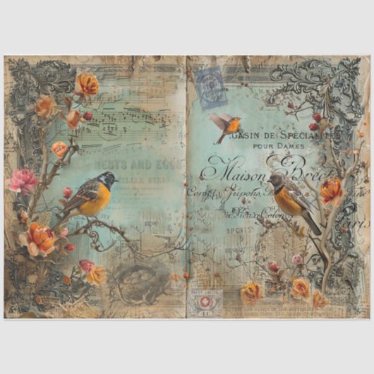 Junk Journal Vogels en Eieren Tissuepapier (Voorkant)
