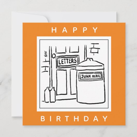 Junk Mail en Dustbin Cartoon Kaart (Voorkant)
