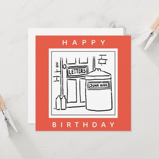 Junk Mail en Dustbin Cartoon Kaart (Voorkant / Achterkant in situ)