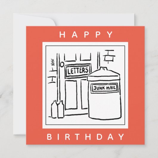 Junk Mail en Dustbin Cartoon Kaart (Voorkant)