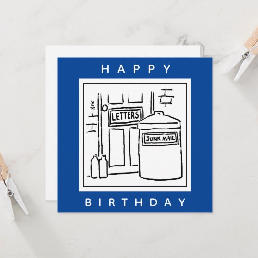 Junk Mail en Dustbin Cartoon Kaart (Voorkant / Achterkant in situ)