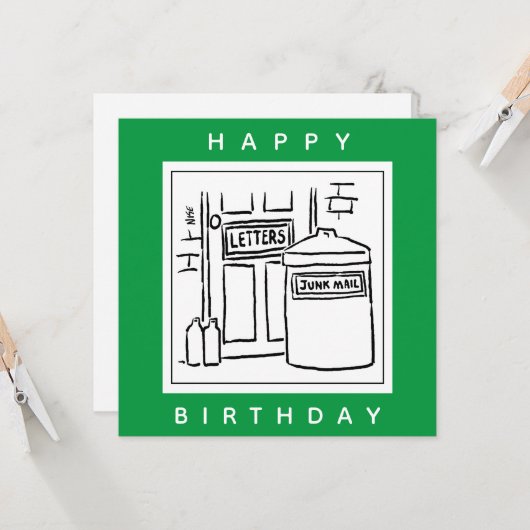 Junk Mail en Dustbin Cartoon Kaart (Voorkant / Achterkant in situ)