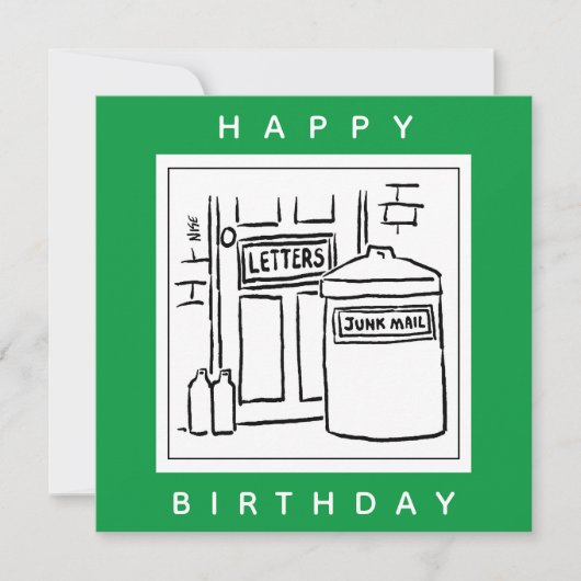 Junk Mail en Dustbin Cartoon Kaart (Voorkant)
