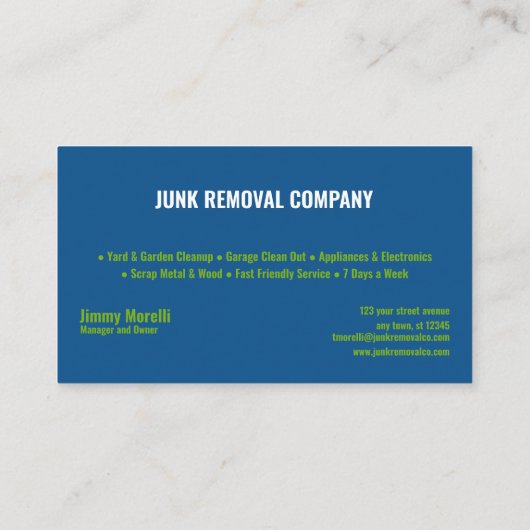 Junk Removal Company Visitekaartje (Achterkant)
