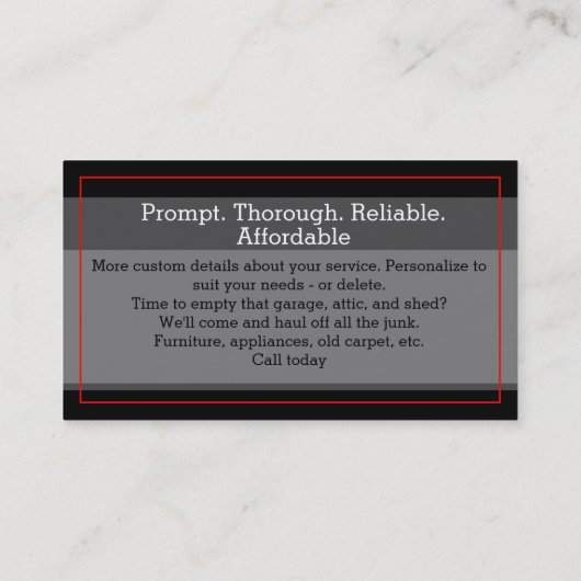 Junk Removal.Hauling.Got Junk. tekst Visitekaartje (Achterkant)