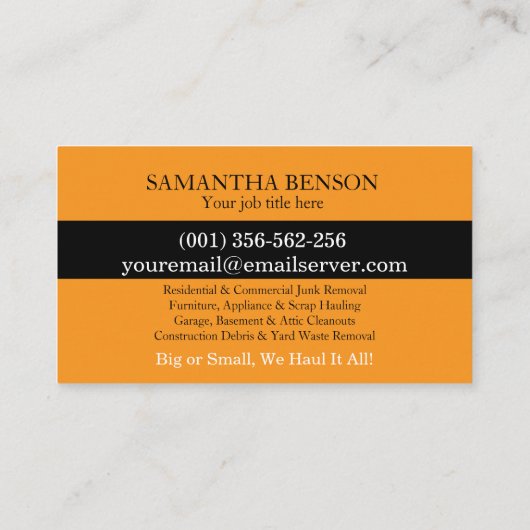 Junk Removal & Hauling Visitekaartje (Achterkant)
