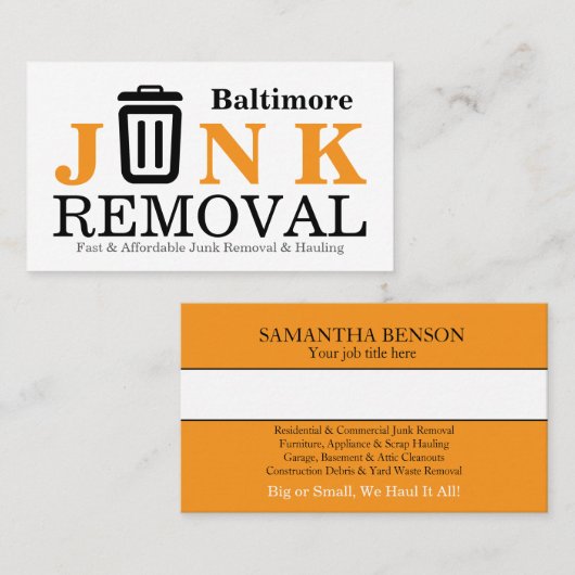 Junk Removal & Hauling Visitekaartje (Voorkant / Achterkant)