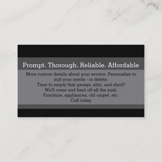 Junk Removal Hauling Vuilnis Zwart Man Visitekaartje (Achterkant)