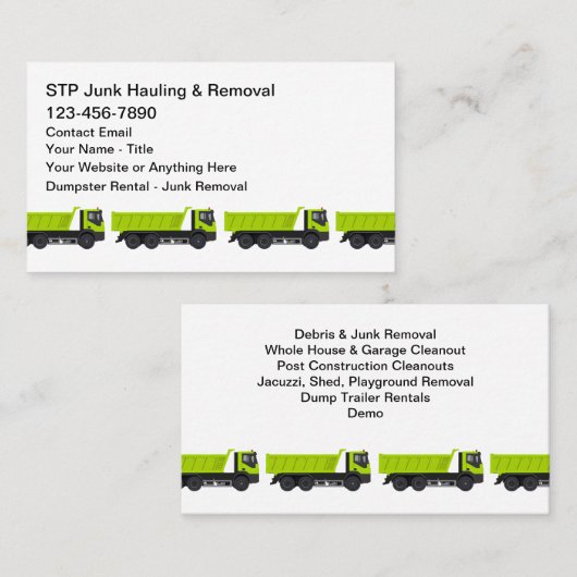 Junk Removal Trash Hauling Theme Visitekaartje (Voorkant / Achterkant)