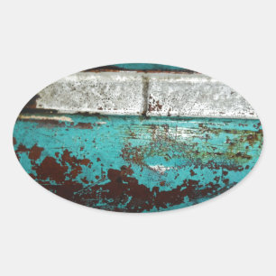 Junk Yard vintage car 50's blauwgroen aqua Ovale Sticker
