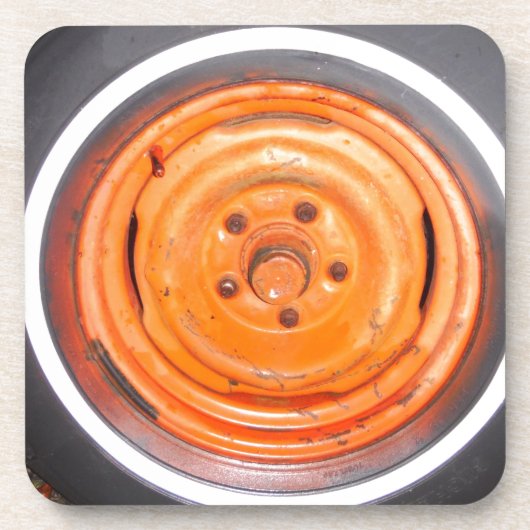 Junk Yard  Wheel, oranje zwart-wit Bier Onderzetter (Voorkant)