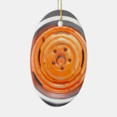 Junk Yard  Wheel, oranje zwart-wit Keramisch Ornament (Rechts)