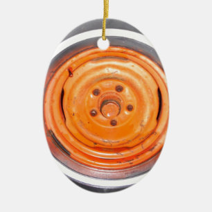 Junk Yard  Wheel, oranje zwart-wit Keramisch Ornament