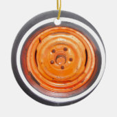 Junk Yard  Wheel, oranje zwart-wit Keramisch Ornament (Voorkant)