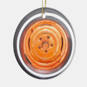 Junk Yard  Wheel, oranje zwart-wit Keramisch Ornament (Links)
