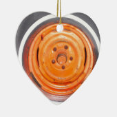 Junk Yard  Wheel, oranje zwart-wit Keramisch Ornament (Rechts)