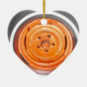 Junk Yard  Wheel, oranje zwart-wit Keramisch Ornament