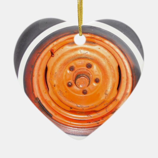 Junk Yard  Wheel, oranje zwart-wit Keramisch Ornament (Voorkant)
