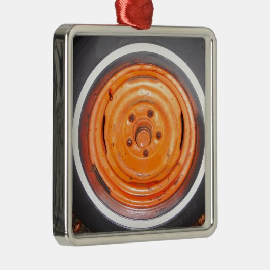 Junk Yard  Wheel, oranje zwart-wit Metalen Ornament (Rechts)