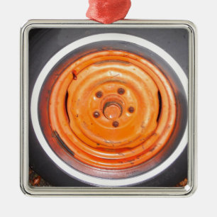 Junk Yard  Wheel, oranje zwart-wit Metalen Ornament