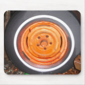 Junk Yard  Wheel, oranje zwart-wit Muismat (Voorkant)