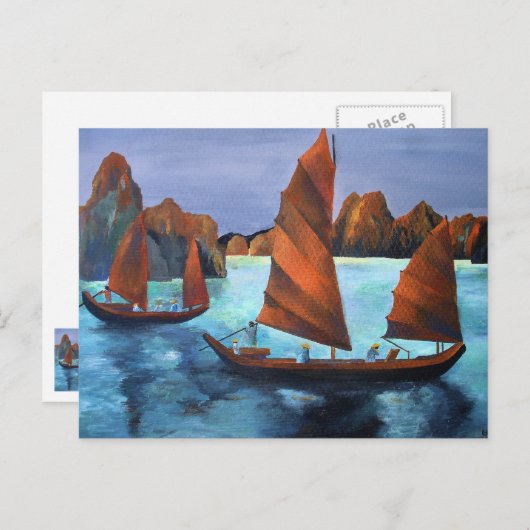 Junks in de aflopende drakenbaai briefkaart (Voorkant / Achterkant)