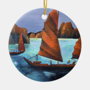 Junks in de aflopende drakenbaai keramisch ornament