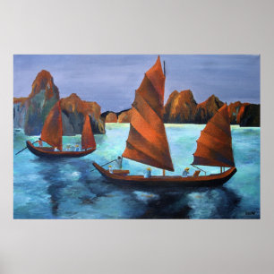 Junks in de aflopende drakenbaai poster