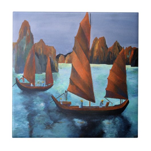 Junks in de aflopende drakenbaai tegeltje (Voorkant)