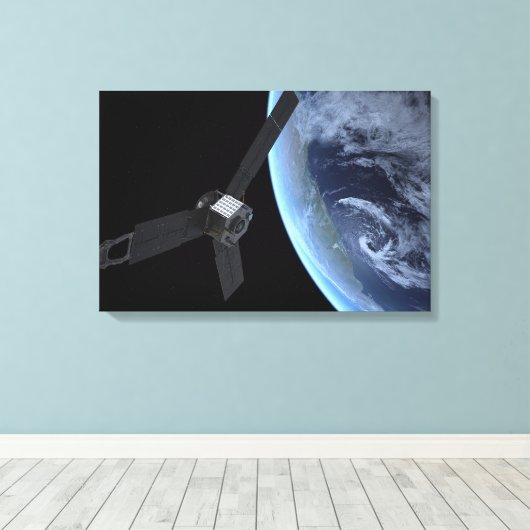 Juno ruimtevaartuig tijdens zijn Earth Flyby Canvas Afdruk (Insitu (Houten vloer))