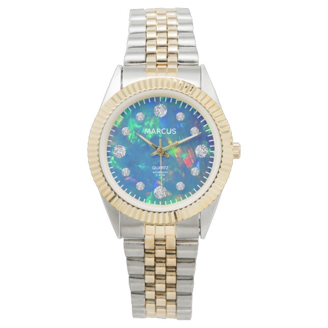 Jupiter Blauw Vuur Opal Diamond Aangepaste Naam Gi Horloge (Voorkant)