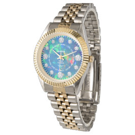 Jupiter Blue Fire Opal Diamond Aangepaste Gezegde  Horloge