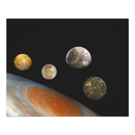 Jupiter en vier manen Galilische satellieten Foto Afdruk