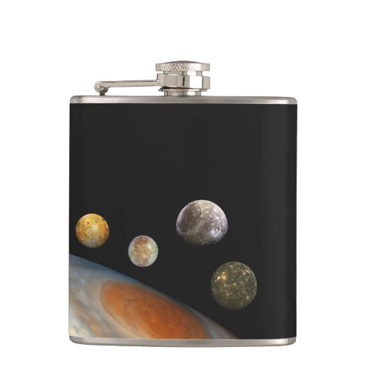Jupiter en vier manen Galilische satellieten Heupfles (Voorkant)