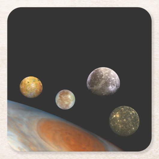 Jupiter en vier manen Galilische satellieten Kartonnen Onderzetters (Voorkant)
