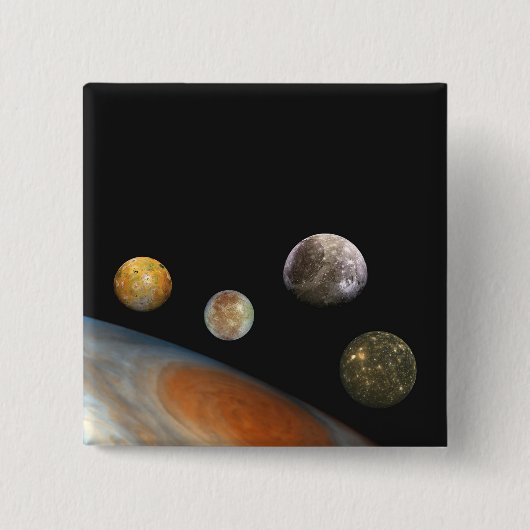 Jupiter en vier manen Galilische satellieten Vierkante Button 5,1 Cm (Voorkant)
