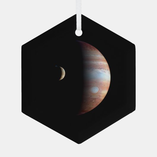 Jupiter Gas Giant Planet & Io Galilean Maan Glas Ornament (Achterkant)