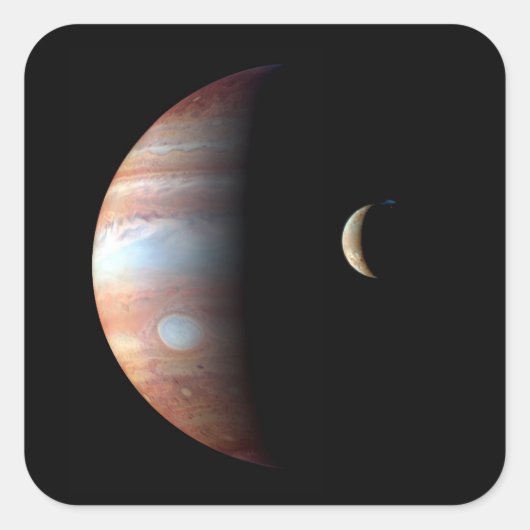 Jupiter Gas Giant Planet & Io Galilean Maan Vierkante Sticker (Voorkant)