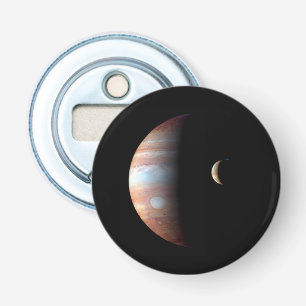 Jupiter Gasreus Planeet & Io Galileïsche Maan Button Flesopener