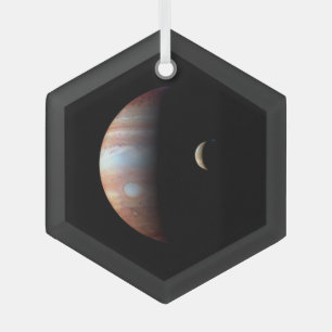 Jupiter Gasreus Planeet & Io Galileïsche Maan Glas Ornament