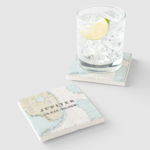 Jupiter, Palm Beach County, FL Authentic Chart Stenen Onderzetter