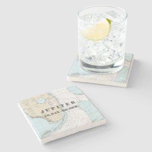 Jupiter, Palm Beach County, FL Authentieke Kaart Stenen Onderzetter