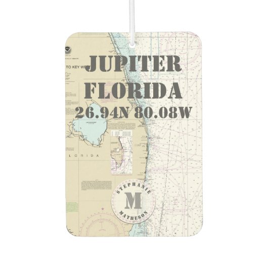 Jupiter Palm Beach Florida Nautische Grafiek Monog Luchtverfrisser (Voorkant)