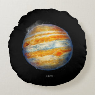 Jupiter Planet Artwork – Kosmische ruimte Illustra Rond Kussen