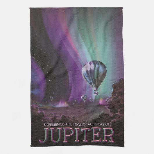 Jupiter Reizen door Hete Luchtballon Bighty Aurora Theedoek (Verticaal)