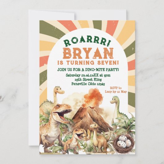  Jura Jongen Dinosaurus Vulkaan Verjaardag Kaart (Voorkant)