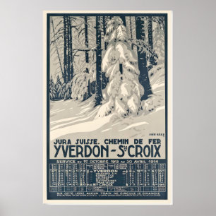 Jura Suisse Vintage Ski-poster - Ingelijste Print