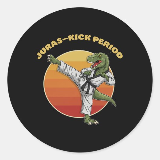 Juras-kick Periode Grappig Karate Vechtkunst Dinos Ronde Sticker (Voorkant)